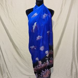 Beach scarf with silver embroidery